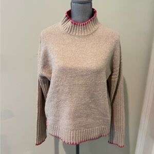 NWOT Joie Beige Cowl Neck Sweater with Pink Trim